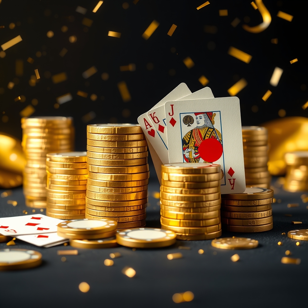 Gold casino chips and a winning hand celebrating rewards at OX Game Casino